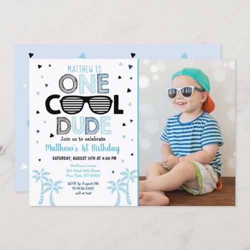 One Cool Dude Sunglass Boy First Birthday Invitation