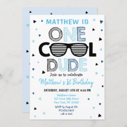 One Cool Dude Sunglass Boy First Birthday Invitation