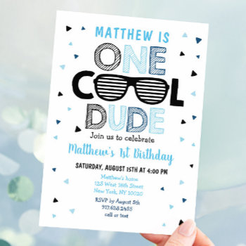 One Cool Dude Sunglass Boy First Birthday Invitation by LittlePrintsParties at Zazzle