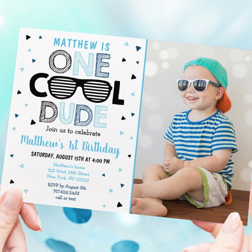 One Cool Dude Sunglass Boy First Birthday Invitation