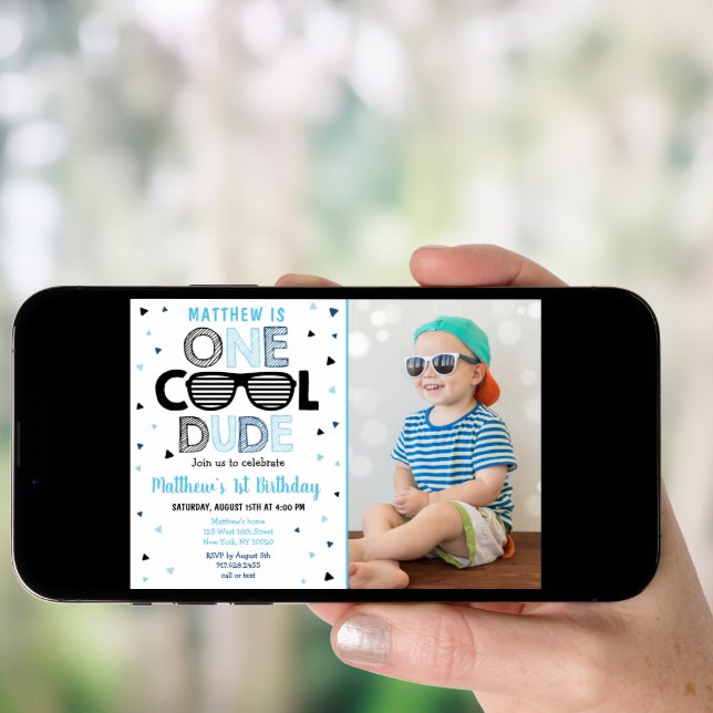 One Cool Dude Sunglass Boy First Birthday Invitation (Front Digital)
