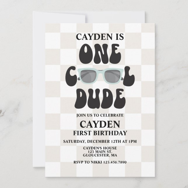 One Cool Dude Sunglasses 1st Birthday Invitation (Front)