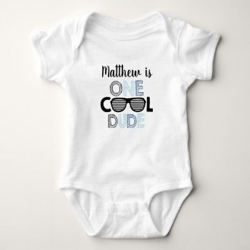 One Cool Dude Sunglasses Birthday Baby Bodysuit by LittlePrintsParties at Zazzle
