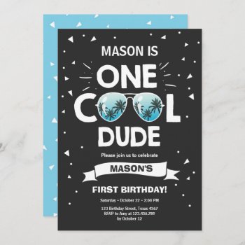 One Cool Dude Sunglasses Boy First Birthday Invitation by Anietillustration at Zazzle