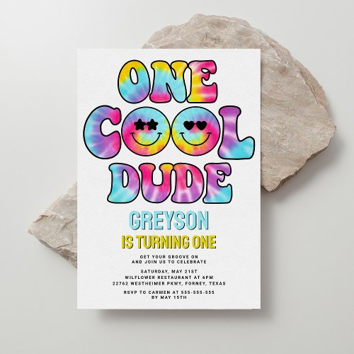 One Cool Dude Tie Dye Boy 1st Birthday Invitation