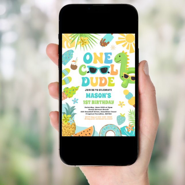 One Cool Dude Tropical Summer 1st Birthday Party Invitation (Front Digital)