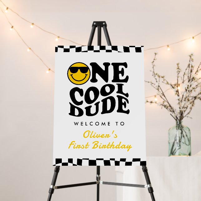 One Cool Dude Yellow 1st Birthday Welcome Sign (In Situ (Stand))