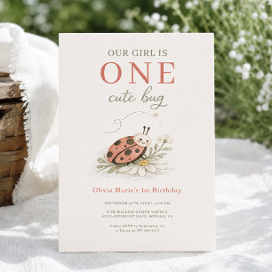 One Cute Bug 1st Girl's Birthday Party Invitation