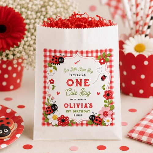 One Cute Bug Floral Ladybug 1st Birthday party Favor Bag