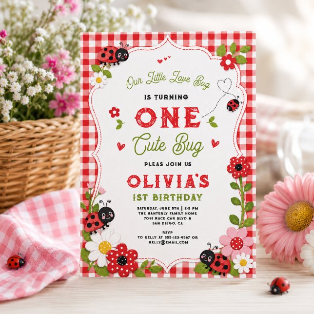 One Cute Bug Floral Ladybug 1st Birthday party Invitation (One Cute Bug Floral Ladybug 1st Birthday party Invitation
)
