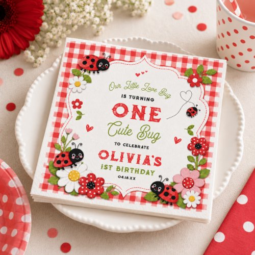 One Cute Bug Floral Ladybug 1st Birthday party Napkins