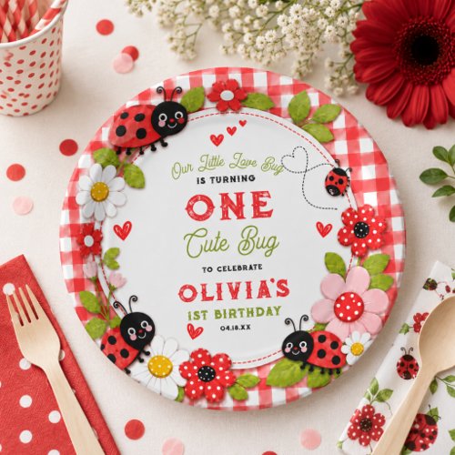 One Cute Bug Floral Ladybug 1st Birthday party Paper Plates