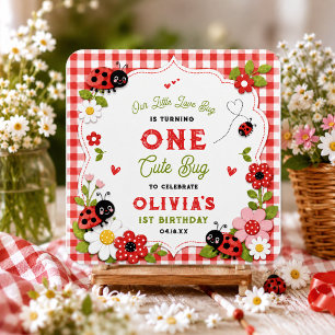One Cute Bug Floral Ladybug 1st Birthday party Square Sticker