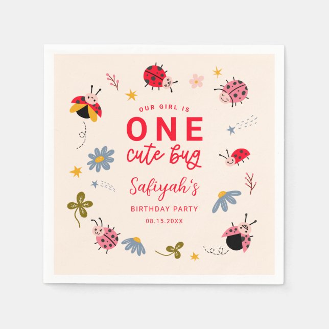 ONE Cute Bug Insect Birthday Party Napkins (Front)