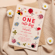 ONE Cute Bug Ladybug 1st Birthday Party  Invitation
