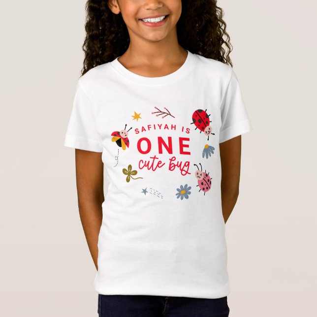 One Cute Bug Ladybug Girl Birthday Party T-Shirt (Front)