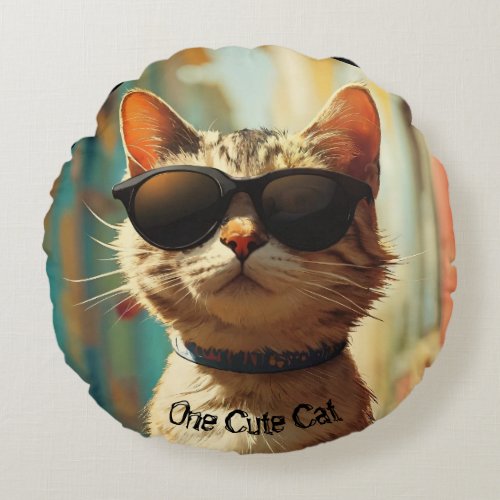 One Cute Cat Edit Text Name Kitten Round Pillow