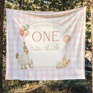 One Cute Chick Birthday Banner Backdrop 