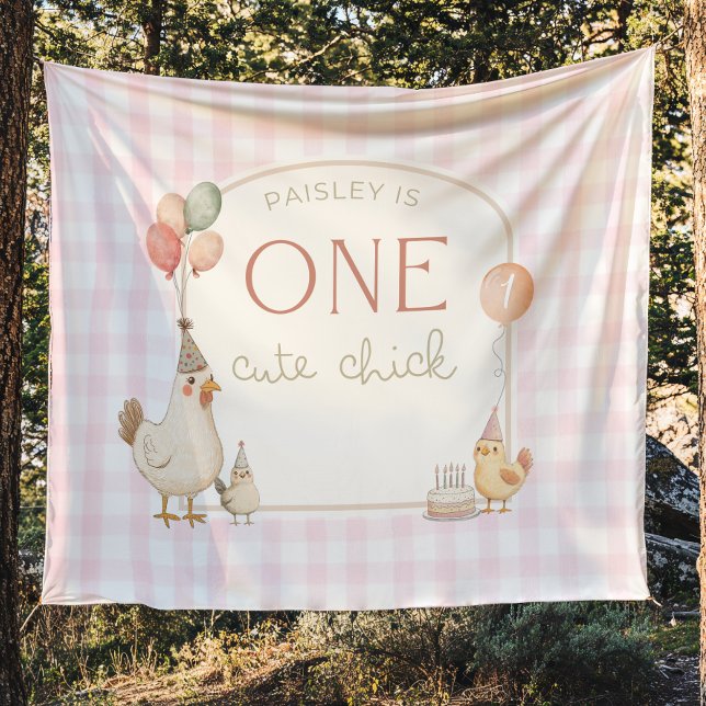 One Cute Chick Birthday Banner Backdrop  (Creator Uploaded)