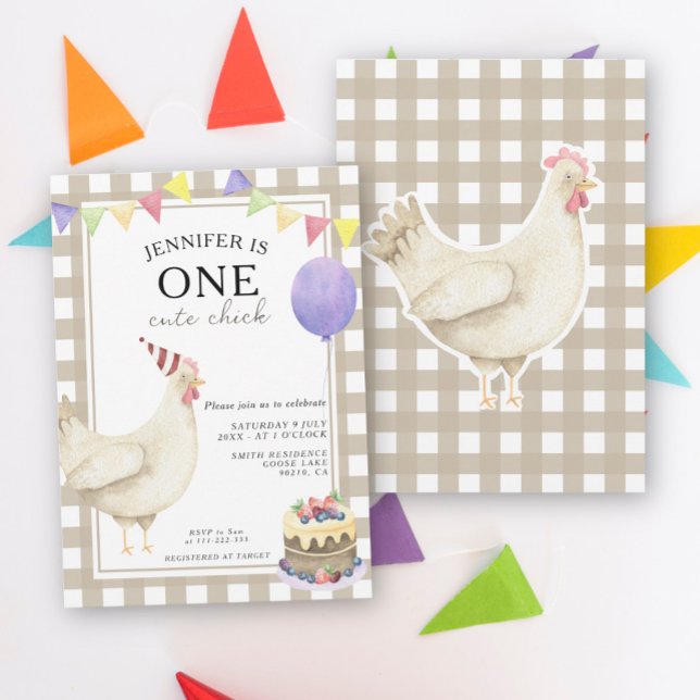 One Cute Chick Gender Neutral First Birthday  Invitation (Creator Uploaded)