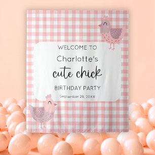 One Cute Chick Peach Birthday Backdrop