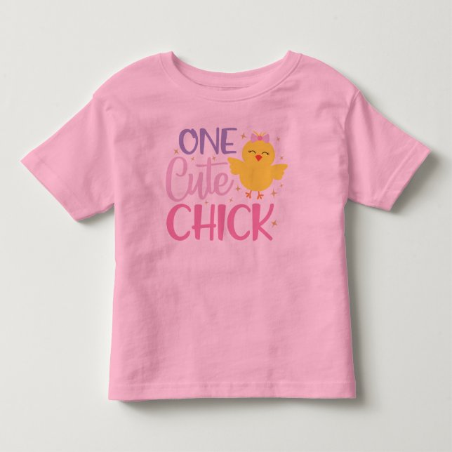  One Cute Chick Yellow Pink Girly Modern Toddler T-shirt (Front)
