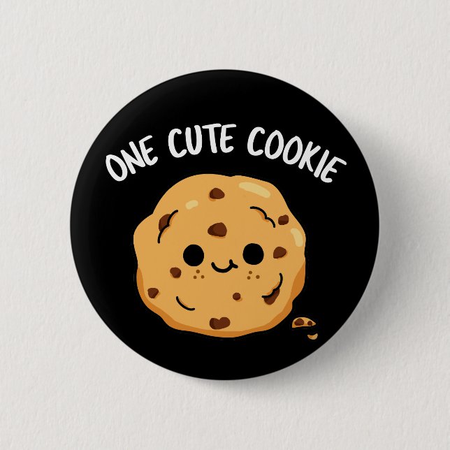 One Cute Cookie Funny Food Pun Dark BG Button (Front)