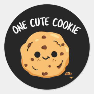 One Cute Cookie Funny Food Pun Dark BG Classic Round Sticker