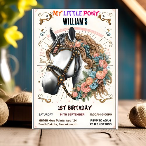 one cute horse my little pony first 1st birthday invitation