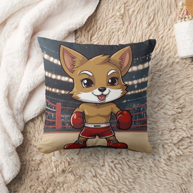 One Cute Kawaii Cayote Boxer  Throw Pillow (Blanket)
