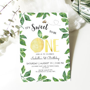 One Cute Lemon and Bee 1st Birthday Invitation