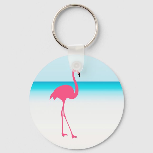 One cute pink flamingo on the beach keychain (Front)