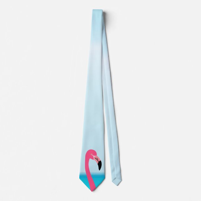 One cute pink flamingo on the beach neck tie (Front)
