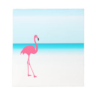One cute pink flamingo on the beach notepad