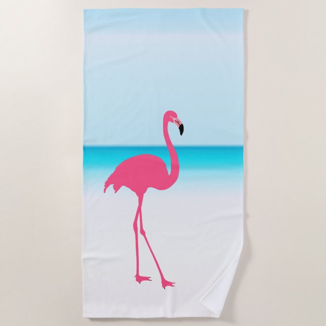 One cute pink flamingo on the beach towel (Front)