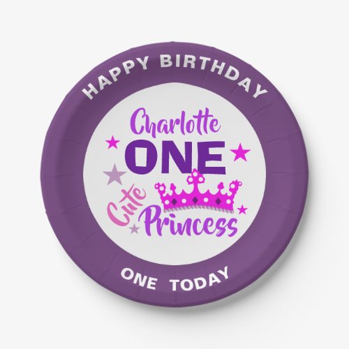 One Cute Princess 1st Birthday Personalized Paper Plates