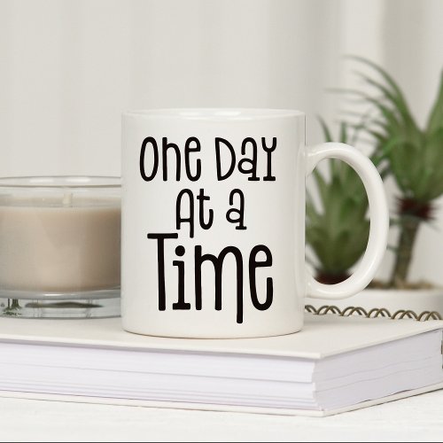 One Day At A Time Black Typography Quote Name Coffee Mug