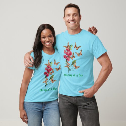 One Day At A Time Butterflies Sweet Pea Flower  T_Shirt
