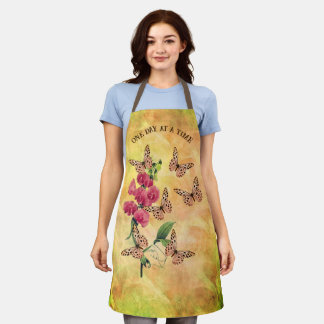 One Day At A Time Butterfly Flower Inspirational Apron