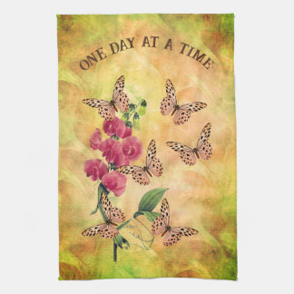 One Day At A Time Butterfly Flower Inspirational Kitchen Towel
