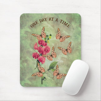 One Day At A Time Butterfly Flower Inspirational Mouse Pad
