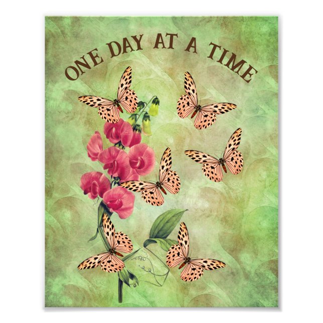 One Day At A Time Butterfly Flower Inspirational  Photo Print (Front)