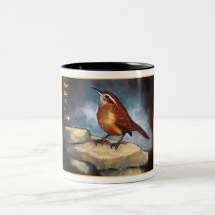 One Day At A Time: Carolina Wren in Oil Pastel Two-Tone Coffee Mug