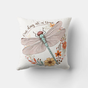 One Day at a Time Dragonfly Sublimation Throw Pillow