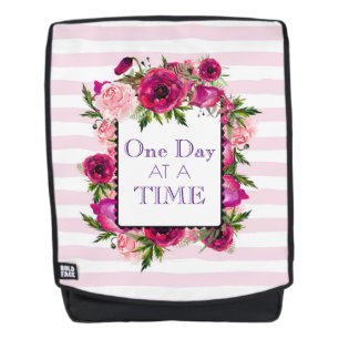 One Day at a Time Floral Frame Quote Backpack
