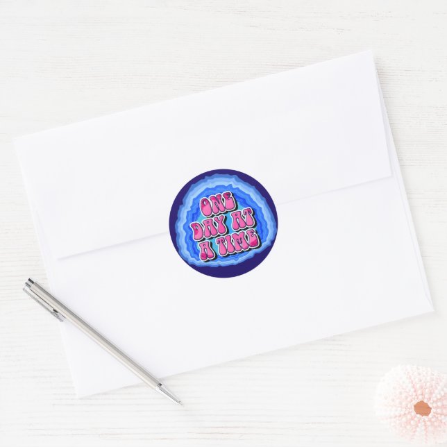 One Day At A Time Geode 12 Step AA Recovery Slogan Classic Round Sticker (Envelope)
