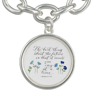 one day at a time inspirational quote typography charm bracelet