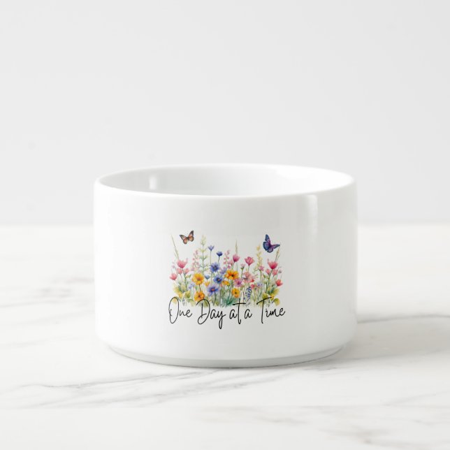 One Day at a Time Inspirational Quote Wildflowers Bowl (Center)