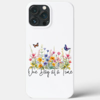 One Day at a Time Inspirational Quote Wildflowers