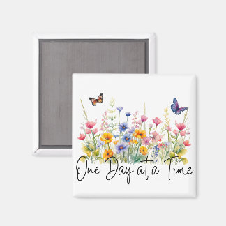 One Day at a Time Inspirational Quote Wildflowers Magnet